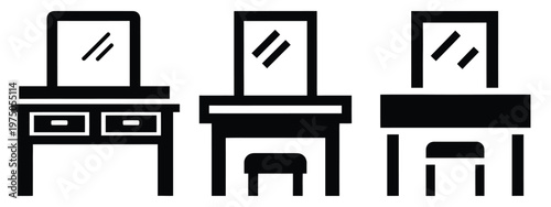 dressing table silhouette illustration icon set, Modern furniture vector designs.