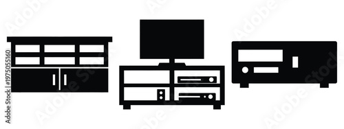entertainment unit silhouette illustration icon set, Modern furniture vector designs.
