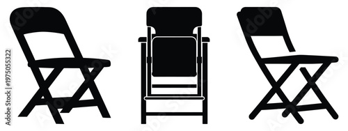 folding chair silhouette illustration icon set, Modern furniture vector designs.