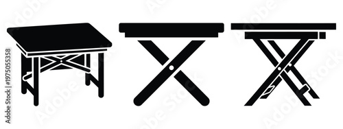 folding desk silhouette illustration icon set, Modern furniture vector designs.