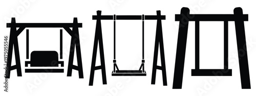 garden swing silhouette illustration icon set, Modern furniture vector designs.