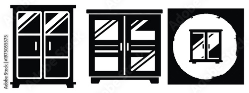 glass cabinet silhouette illustration icon set, Modern furniture vector designs.