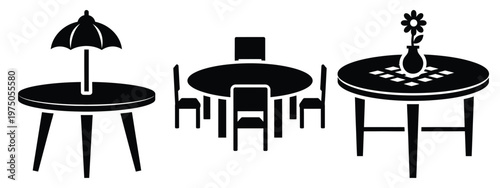 garden table silhouette illustration icon set, Modern furniture vector designs.