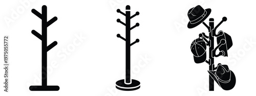 hat rack silhouette illustration icon set, Modern furniture vector designs.