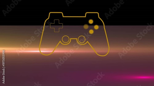 Animation of game controller with lens flares over abstract background