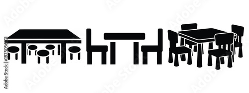 kids table silhouette illustration icon set, Modern furniture vector designs.