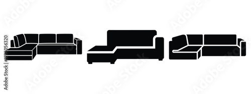 l shape sofa silhouette illustration icon set, Modern furniture vector designs.