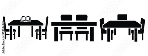 library table silhouette illustration icon set, Modern furniture vector designs.