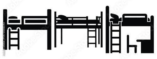 loft bed silhouette illustration icon set, Modern furniture vector designs.