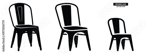 metal chair silhouette illustration icon set, Modern furniture vector designs.