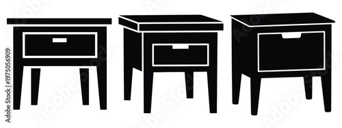 nightstand table silhouette illustration icon set, Modern furniture vector designs.