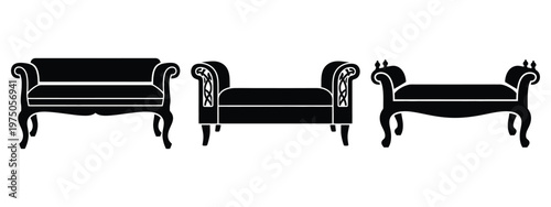 ottoman bench silhouette illustration icon set, Modern furniture vector designs.