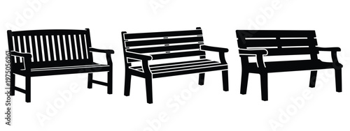outdoor bench silhouette illustration icon set, Modern furniture vector designs.