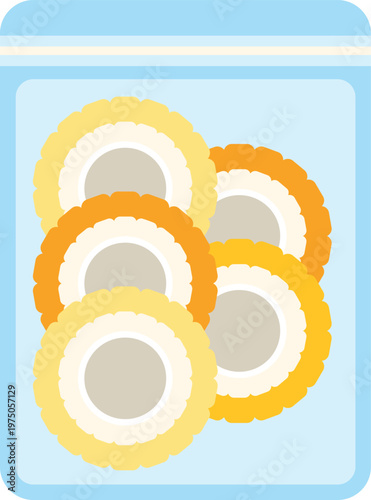 Corn cob slices organized inside a clear plastic zip lock bag