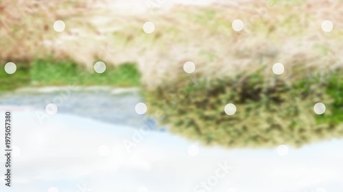 Animation of circular snow falling against christmas trees in pine woodland