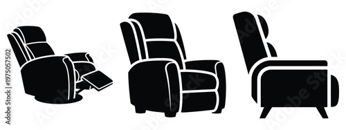 recliner chair silhouette illustration icon set, Modern furniture vector designs.