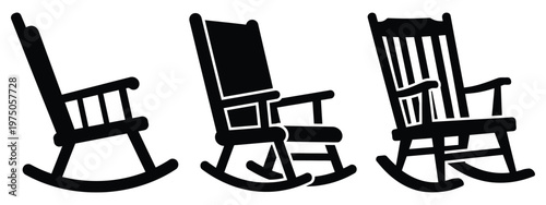 rocking chair silhouette illustration icon set, Modern furniture vector designs.