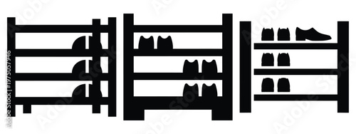 shoe rack silhouette illustration icon set, Modern furniture vector designs.