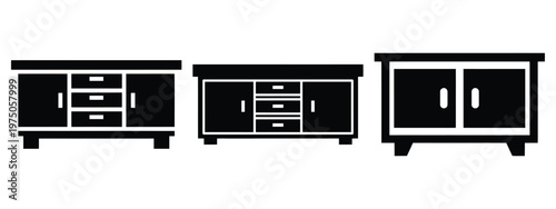 sideboard cabinet silhouette illustration icon set, Modern furniture vector designs.
