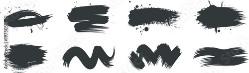 Black paint splatter set, dried dirty style isolated ink stencils artistic texture brush strokes splatter stains callout paintbrush stroke vector