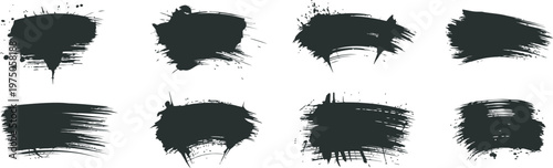 Black paint splatter set, dried dirty style isolated ink stencils artistic texture brush strokes splatter stains callout paintbrush stroke vector