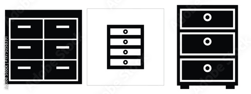 storage drawer unit silhouette illustration icon set, Modern furniture vector designs.
