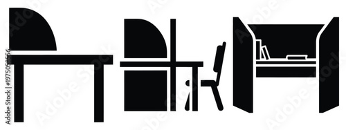 study carrel silhouette illustration icon set, Modern furniture vector designs.