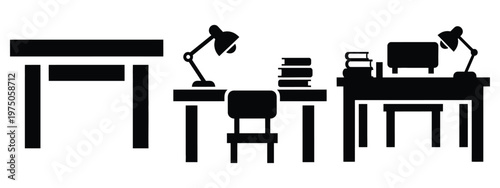 study table silhouette illustration icon set, Modern furniture vector designs.