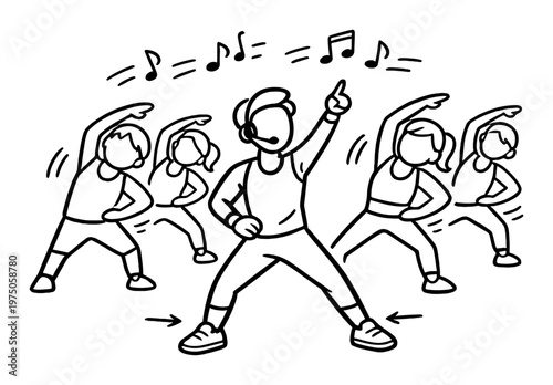 Fitness instructor leading aerobic class in studio