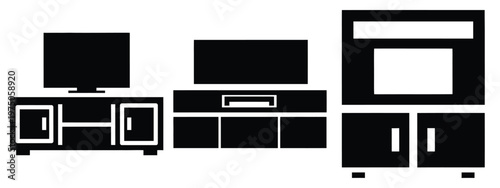 tv cabinet silhouette illustration icon set, Modern furniture vector designs.