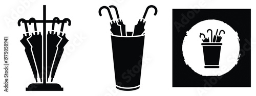 umbrella stand silhouette illustration icon set, Modern furniture vector designs.