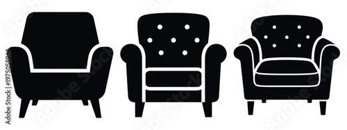 upholstered chair silhouette illustration icon set, Modern furniture vector designs.