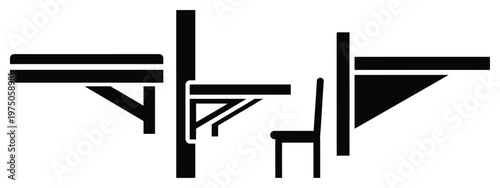 wall mounted desk silhouette illustration icon set, Modern furniture vector designs.