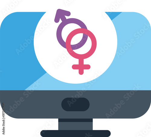 Conceptual illustration showing male and female symbols overlapping on a computer screen