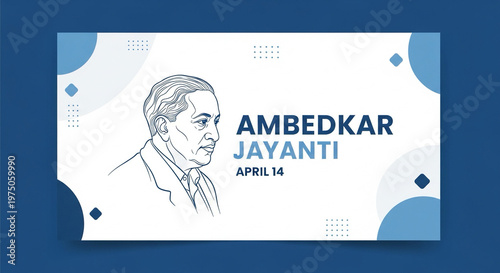 Minimal modern Ambedkar Jayanti social media template with blue and white color palette
