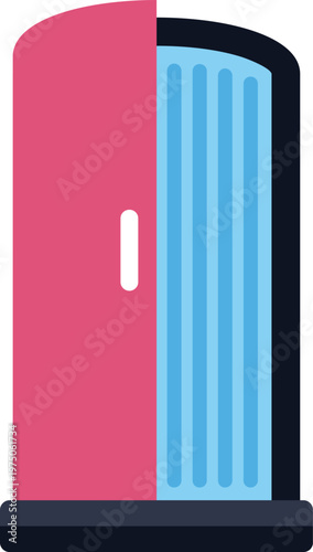 Vertical solarium booth with an open door for tanning services