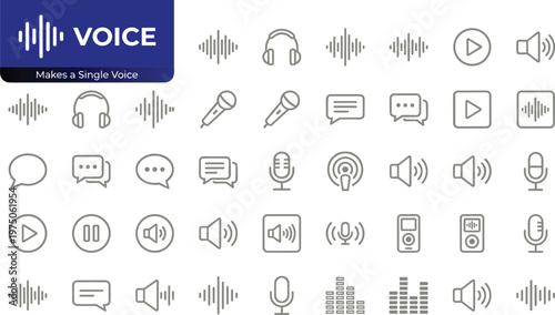 Collection of voice and audio icons in a single vector graphic