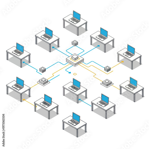 Computer Network Diagram Illustrating Connectivity and Data Flow.