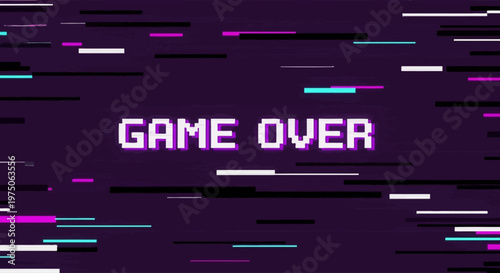 Game Over Screen, Retro Gaming, Digital Environment, Graphic Design, Futuristic Viewpoint, Nostalgic Concept