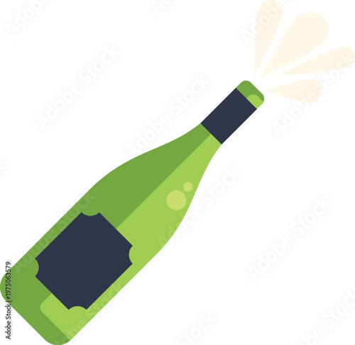 Champagne bottle popping, spraying bubbles, symbolizing celebration and success