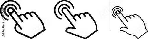 Three black and white illustrations of hands pointing or touching