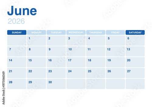 June 2026 calendar template. June calendar