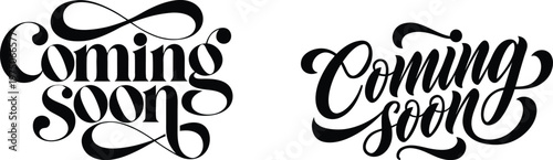 Coming soon handwritten typography text in two stylish script fonts for announcements and promotions.