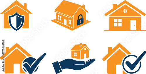 Home insurance and property protection icons security safety and peace of mind