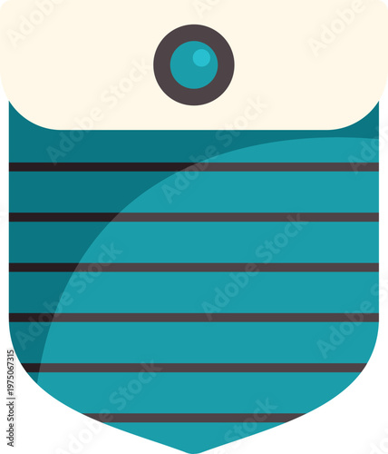 Clothing pocket icon with blue stripes and a button down flap