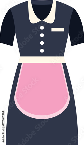 Maid uniform with apron providing housekeeping and domestic service