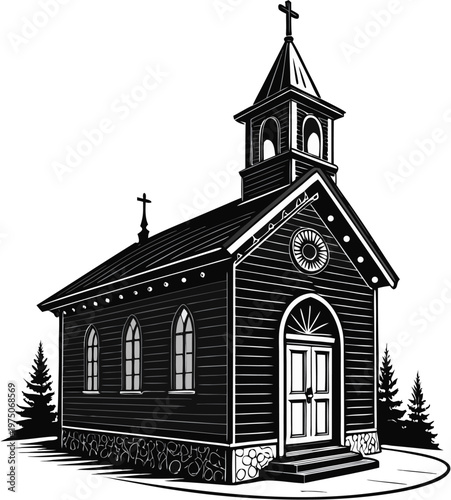 Small Chapel Architecture Silhouette for Christian Spiritual Design