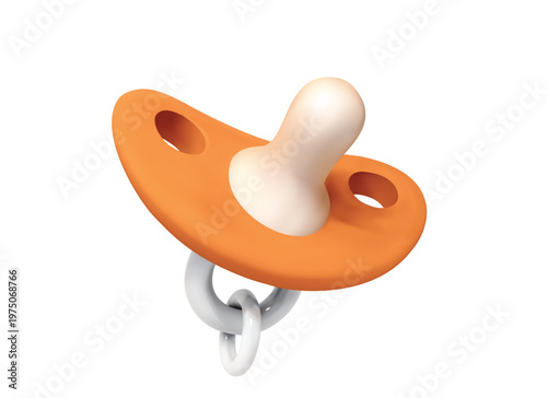 Orange Pacifier with White Ring isolated 3D vector icon render illustration