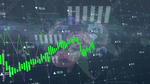 Animation of connections with numbers and holding airport with financial data processing