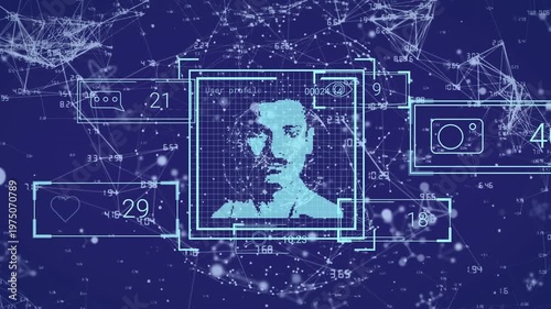 Animation of envelope icons and triangles padlock and data processing on black background